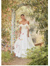 Off Shoulder Ivory Satin Simple Wedding Dress